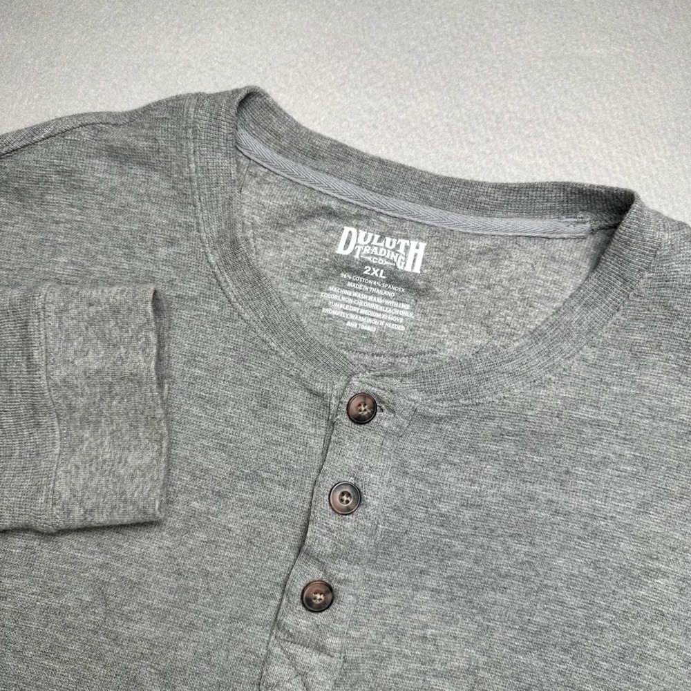 Duluth Trading Co Henley Shirt Mens 2XL Gray Long Sleeve Cotton Blend Waffle